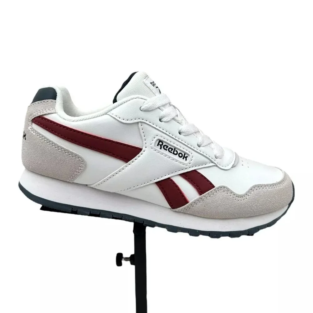 Reebok Youth Boys/Girls Sneaker Size 2 White/Wine/Beige‎ Cushioned Lace up Shoes